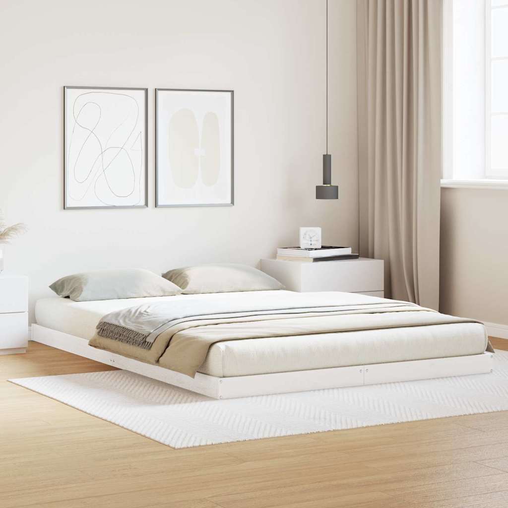 vidaXL Cadru de pat de podea Alb 160 x 220 cm Lemn masiv de pin