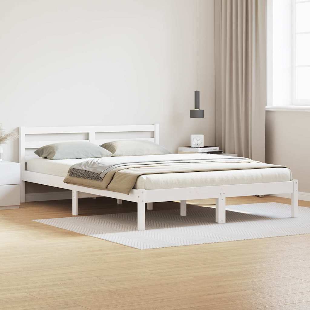 Voodi pehme seljatoega Valge 160x210 cm Kõva puit Männipuit