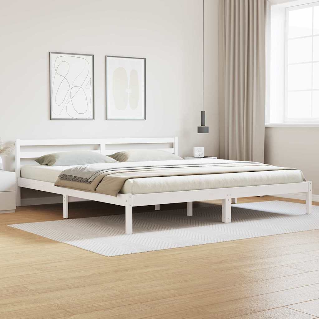 Voodi raami peatoega Valge 180x220 cm Täispuit Puit