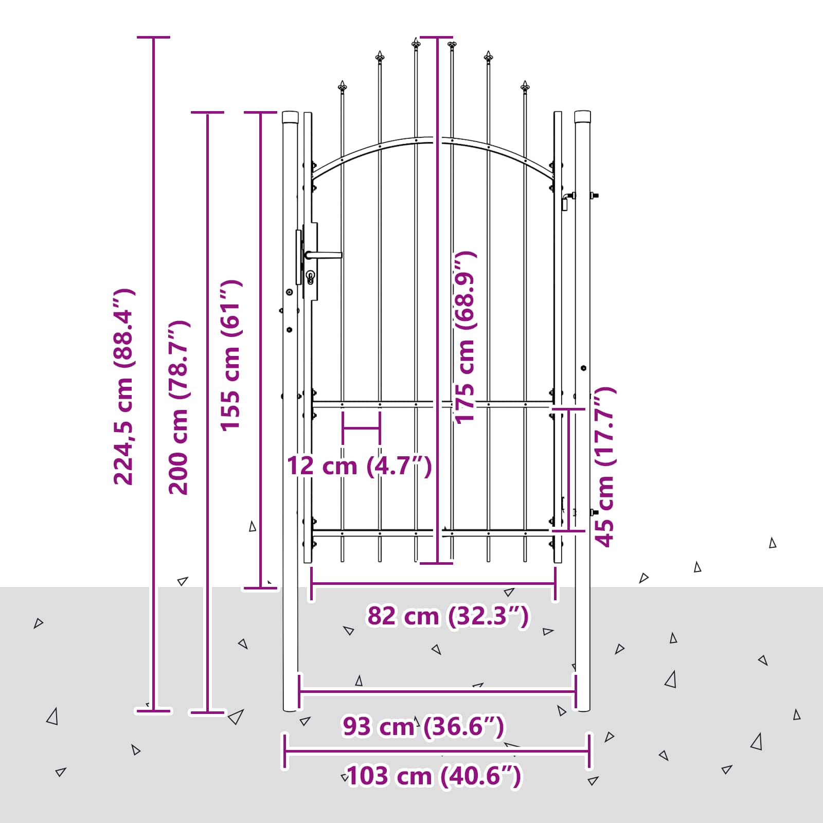 Dārza vārti ar slēdzeni Pelēka 175 x 100 cm Tērauds
