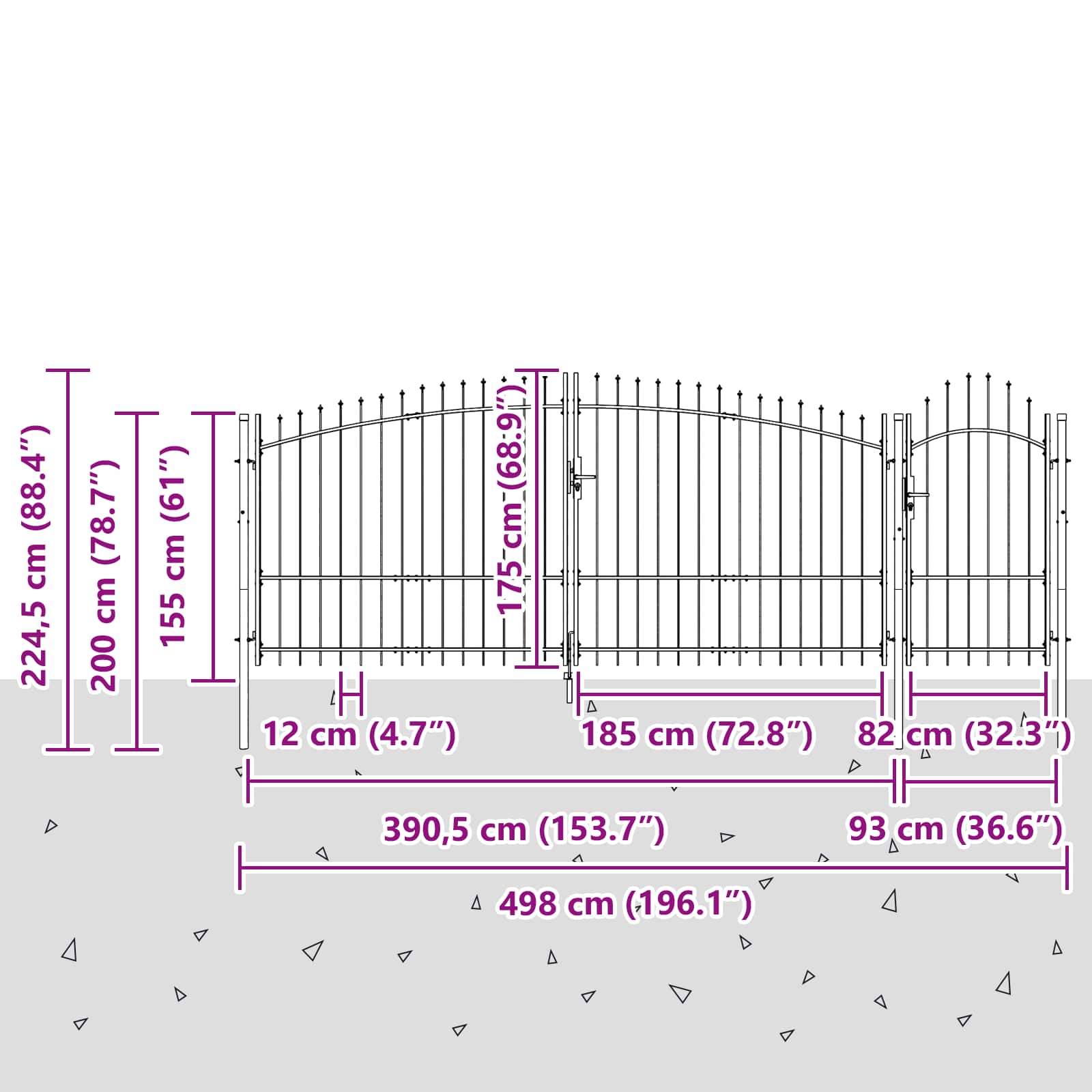Haveport med spidse toppe Grå 150x400 cm Stål 7 8721288581884 wbg