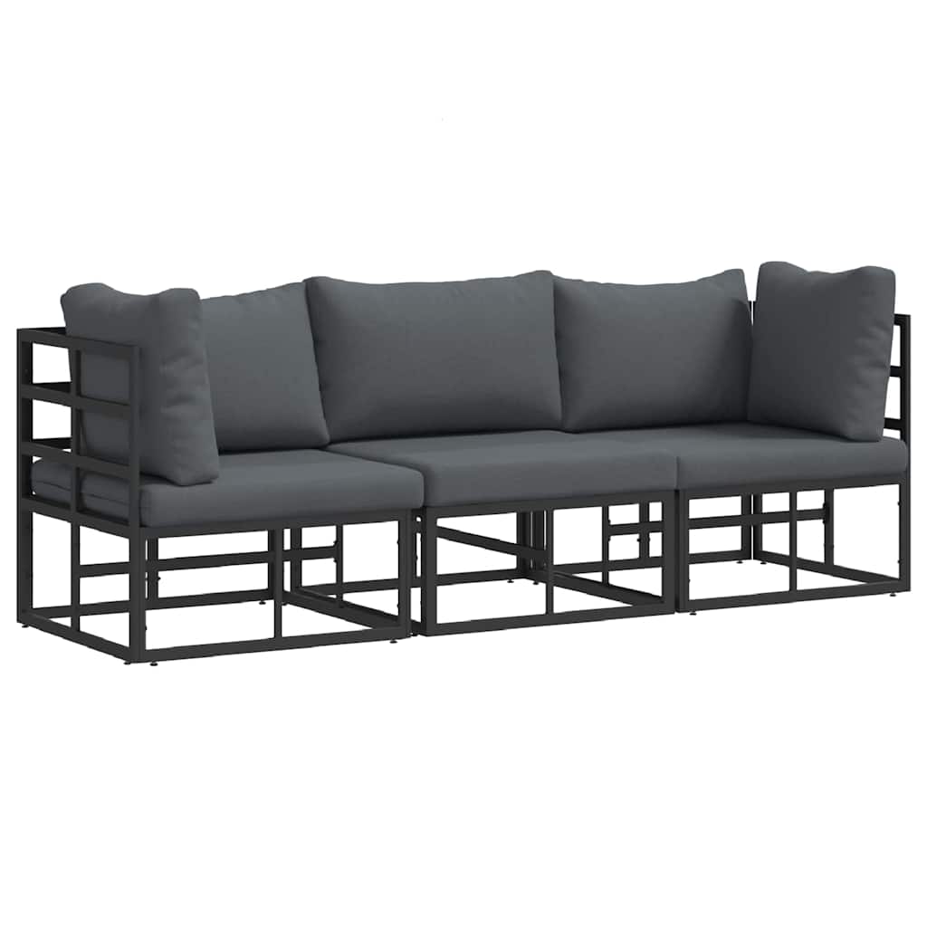 Ulkokalusteet tyynyllä tyynyllä 3 pcs Musta ja antrasiitti