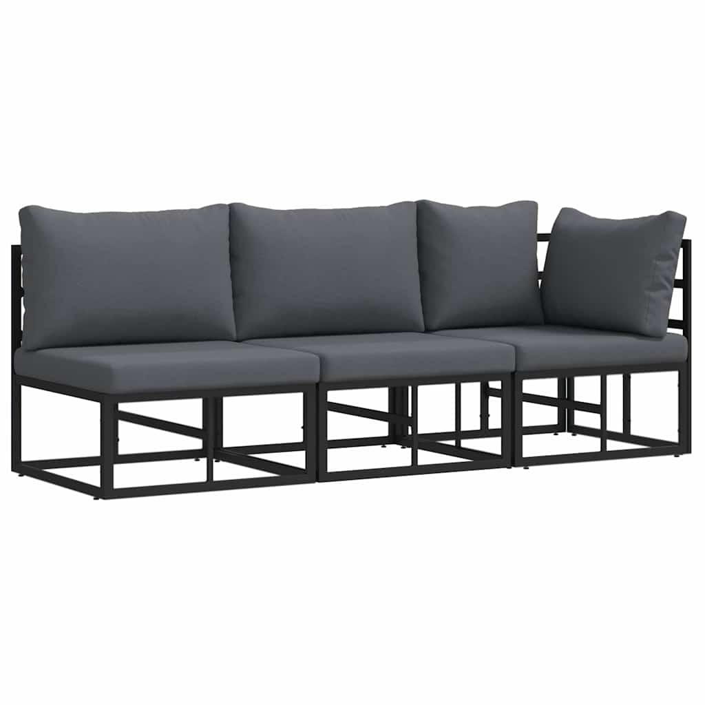 Ulkokalusteet tyynyllä tyynyllä 3 pcs Musta ja antrasiitti