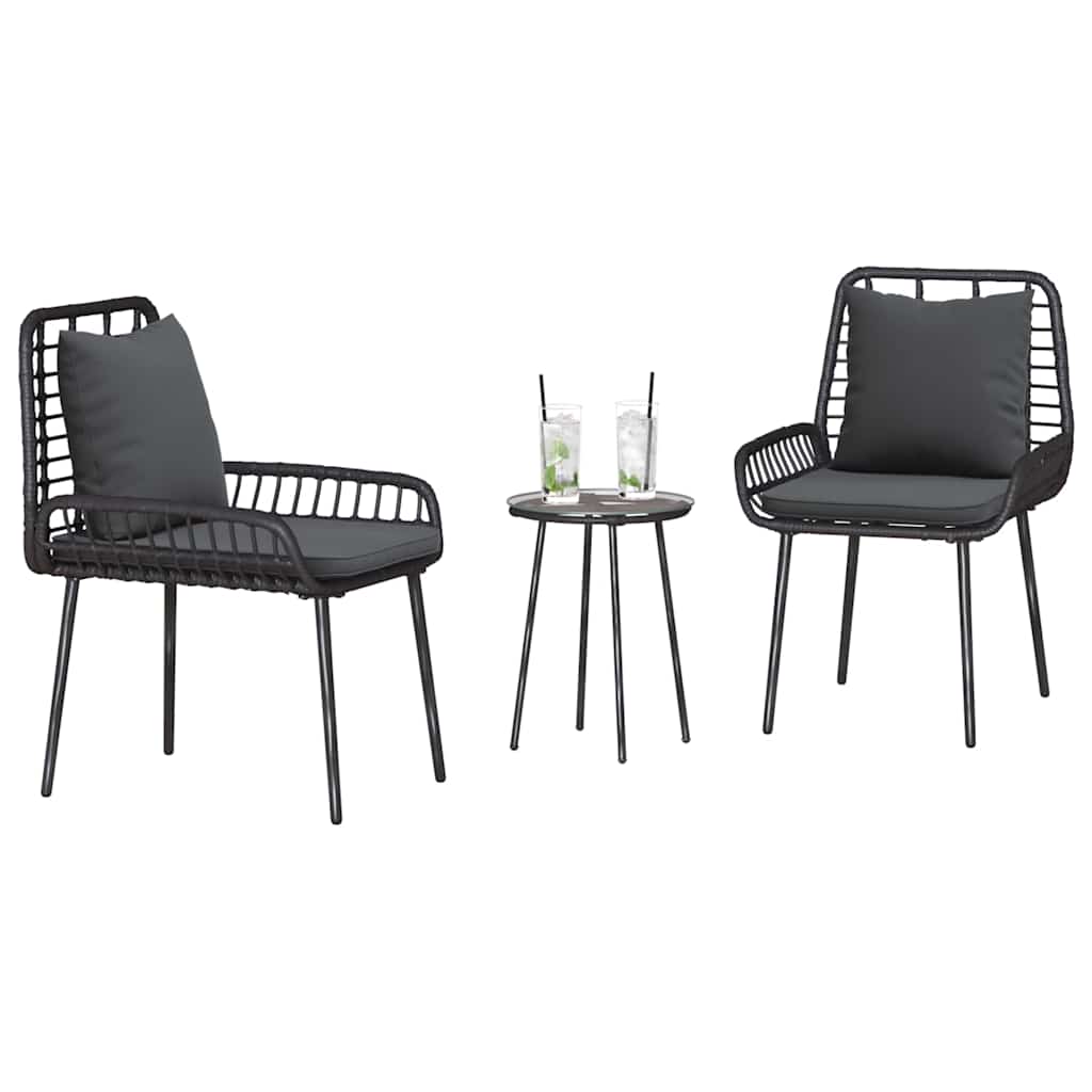 vidaXL Tuin Eetset met kussen 3 pcs Zwart, Antraciet 35 x 35 x 45 cm