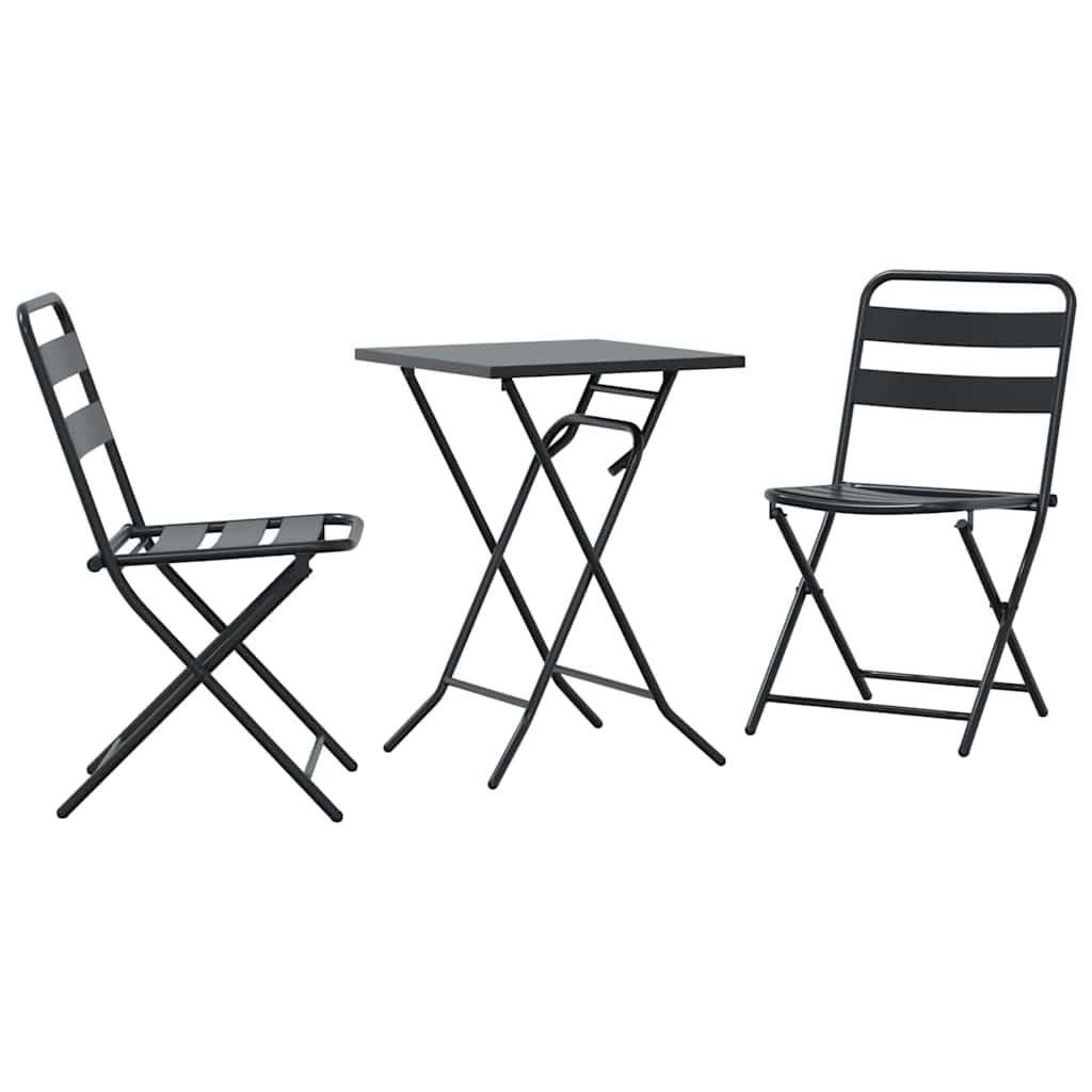 3-osainen Taitettava Bistro Set Antrasiitti Teräs