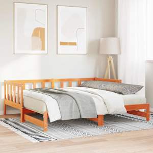 Dnevna postelja s posteljico Voskast rjav 203,5 x 184 x 66 cm