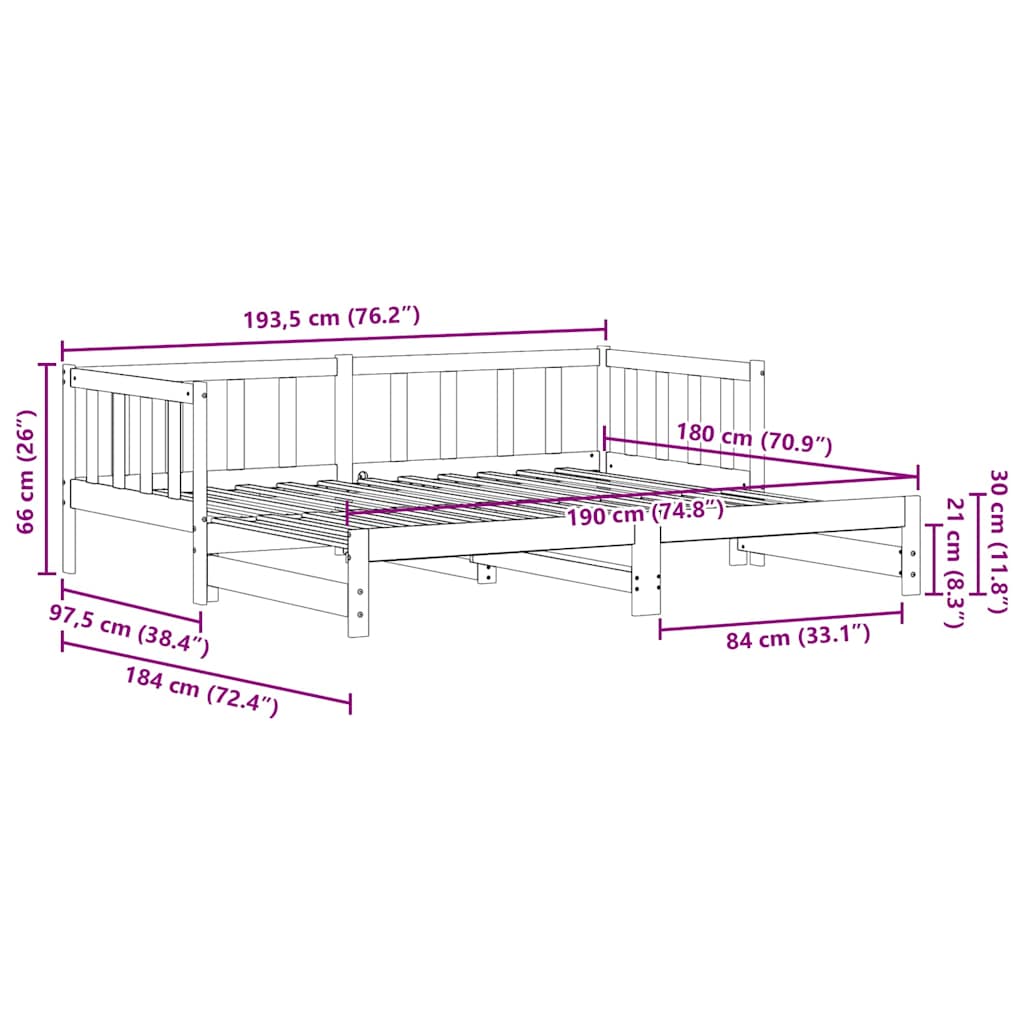 Uittrekbare Dagbed Wasbruin 2 x (90x190) cm Massief grenenhout image 12