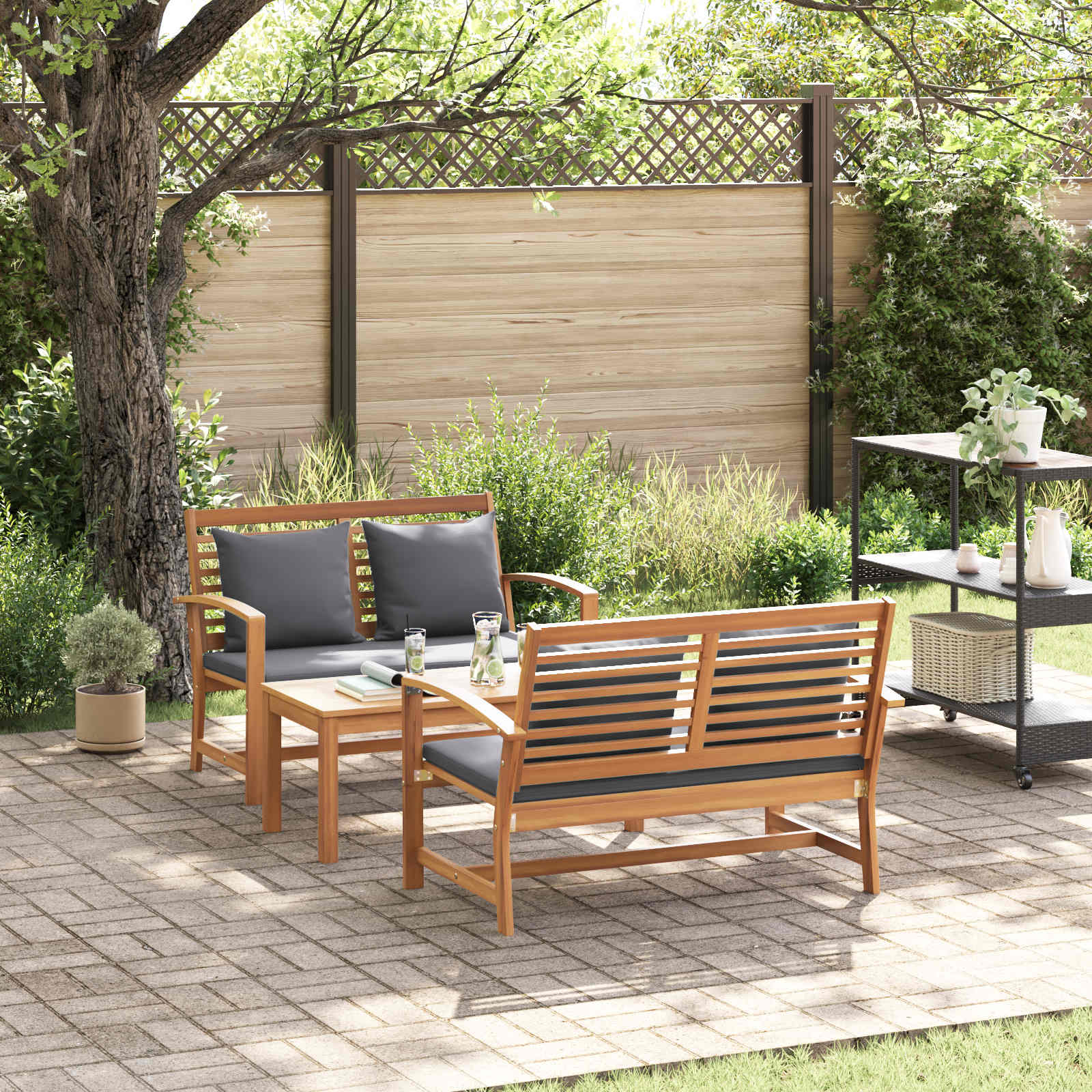 vidaXL Gartensofa-set 3 pcs Natur Massivholz Teak