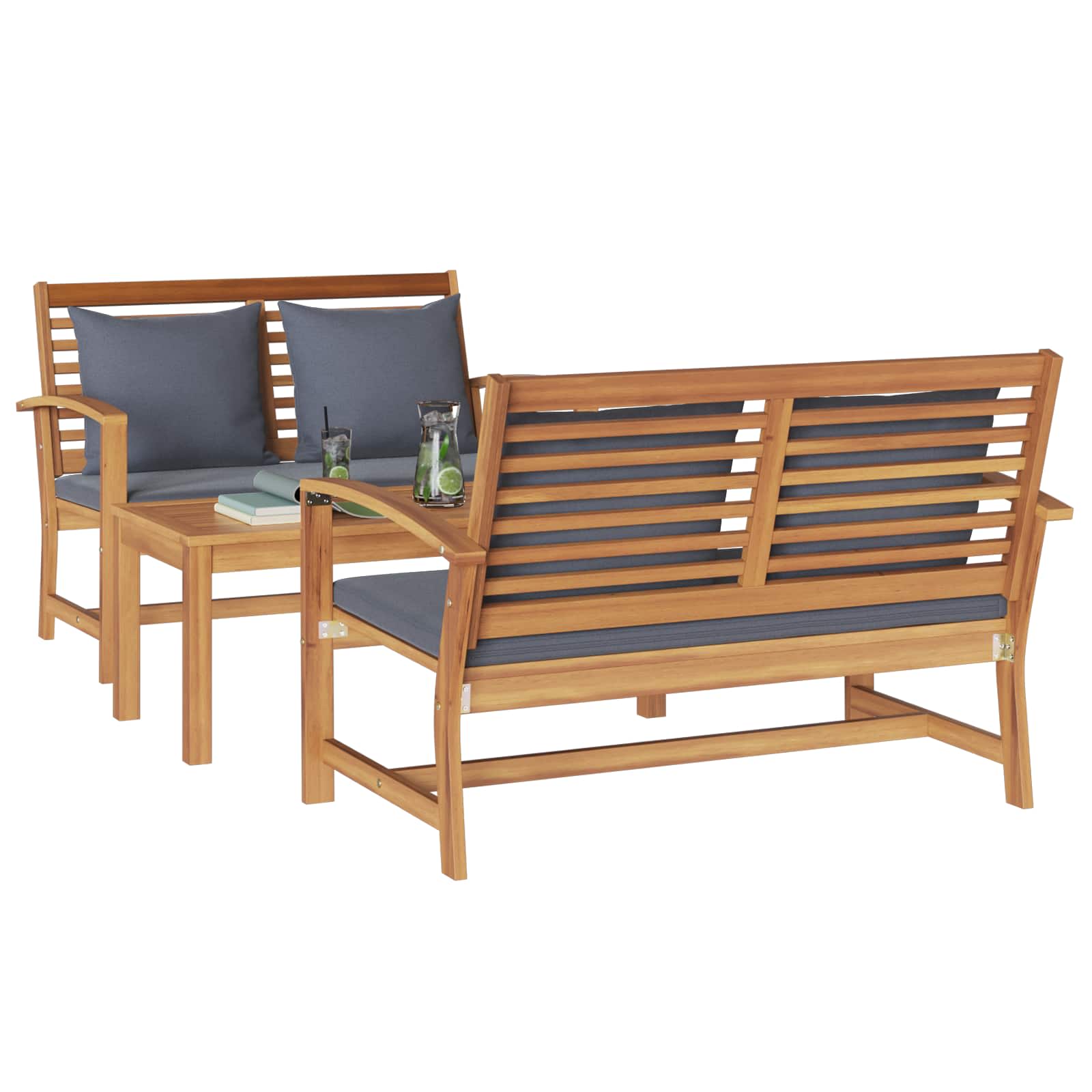 Thumbnail - vidaXL Gartensofa-set 3 pcs Natur Massivholz Teak