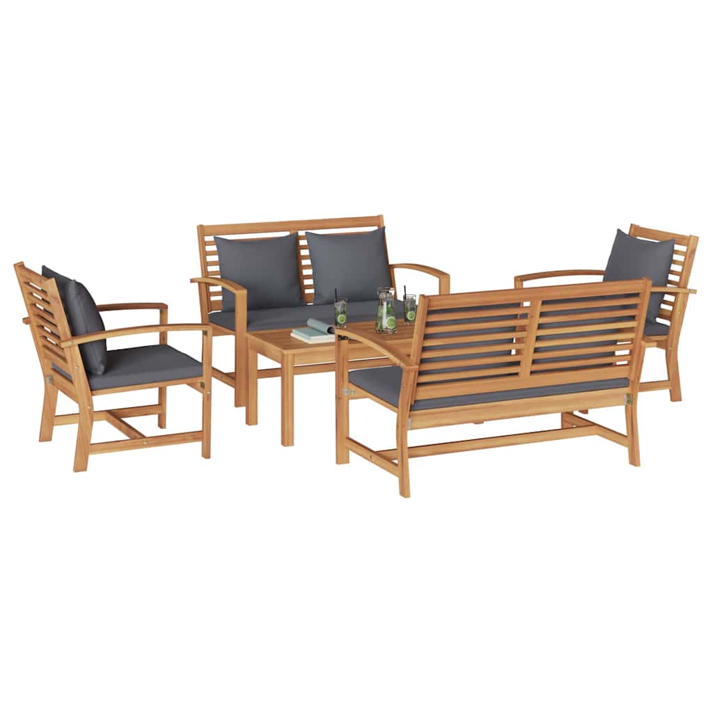 vidaXL Tuin Sofa Set 5 pcs Naturel Massief teakhout