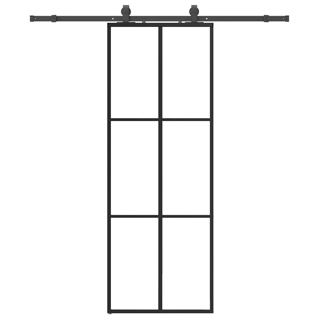 vidaXL Posuvné dveře se sadou kování černé 76x205 cm ESG Glass