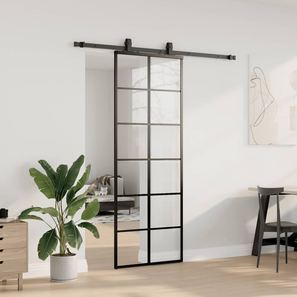 vidaXL Ușă glisantă cu set de feronerie neagră 76x205 cm Sticlă ESG
