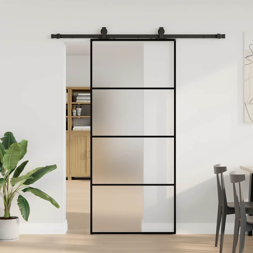 vidaXL Schiebetür mit Beschlag Schwarz 90x205 cm ESG-Glas