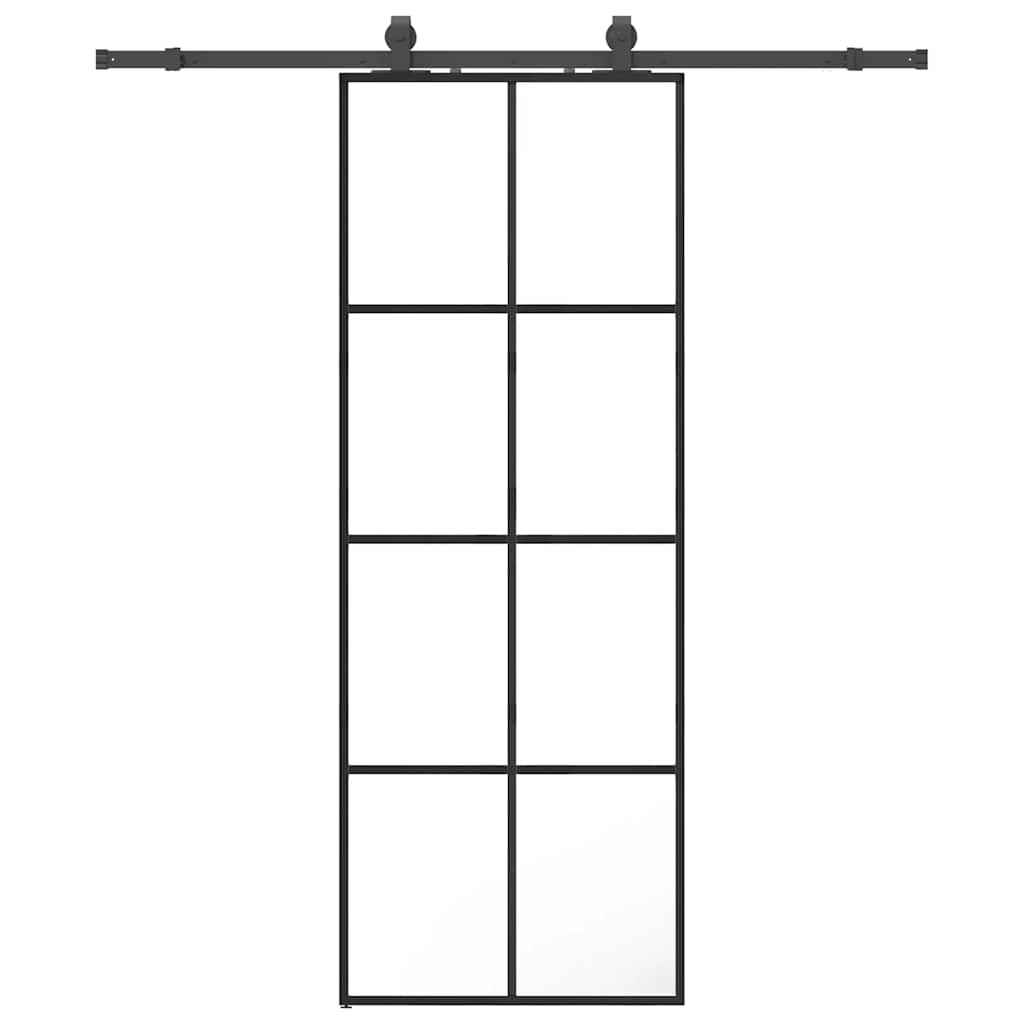 vidaXL Posuvné dveře se sadou kování černé 76x205 cm ESG Glass