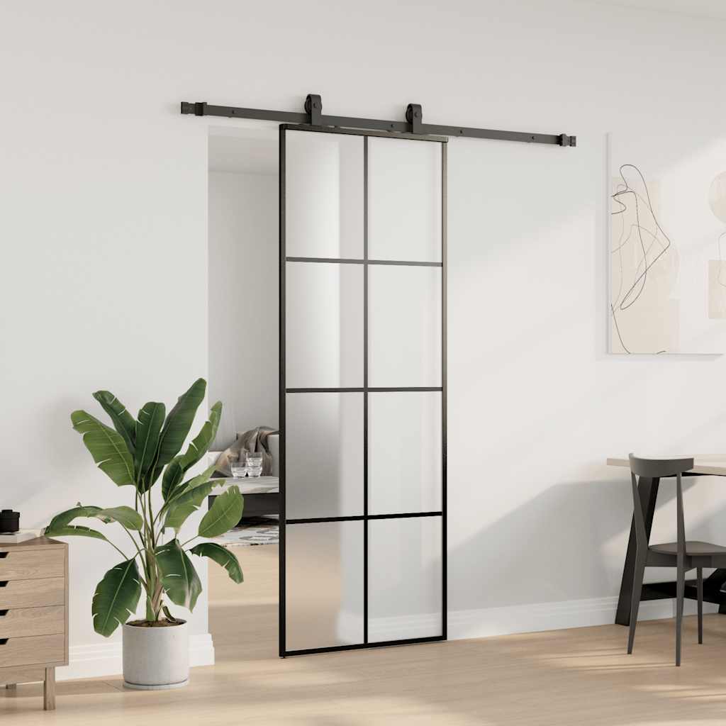 vidaXL Liukuovi asennustarvikkeilla musta 76x205 cm ESG lasi