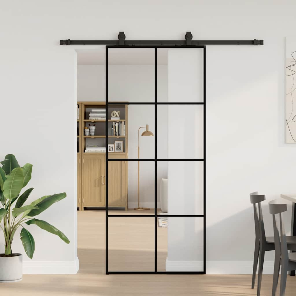 vidaXL Schiebetür mit Beschlag Schwarz 90x205 cm ESG-Glas