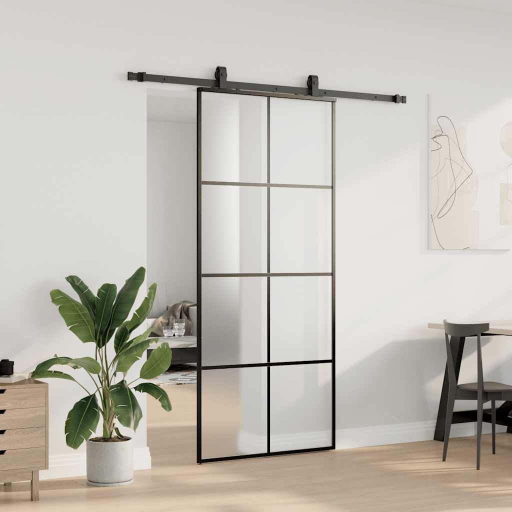 vidaXL Ușă glisantă cu set de feronerie neagră 90x205 cm Sticlă ESG
