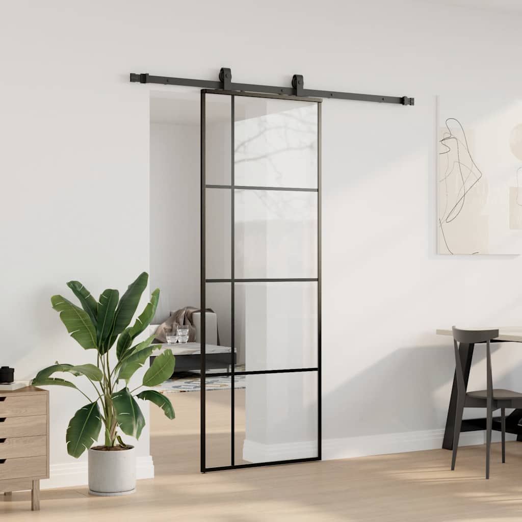 vidaXL Liukuovi asennustarvikkeilla musta 76x205 cm ESG lasi