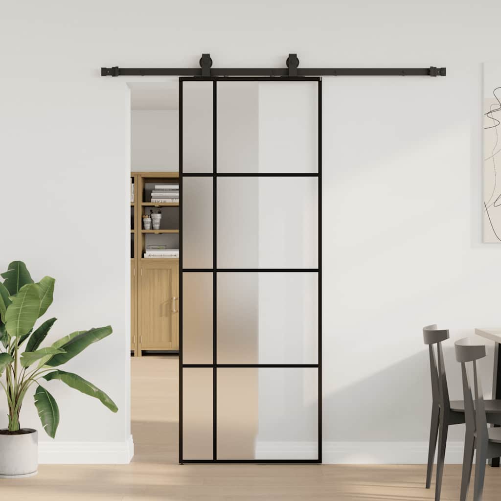 vidaXL Porta deslizante c/ conj. ferragens 76x205cm vidro ESG preto