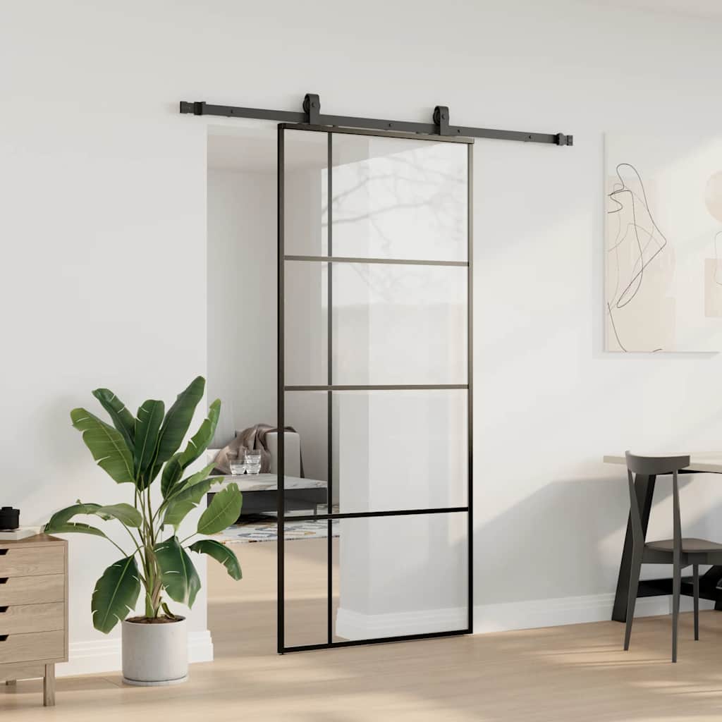 Thumbnail - vidaXL Schiebetür mit Beschlag Schwarz 90x205 cm ESG-Glas