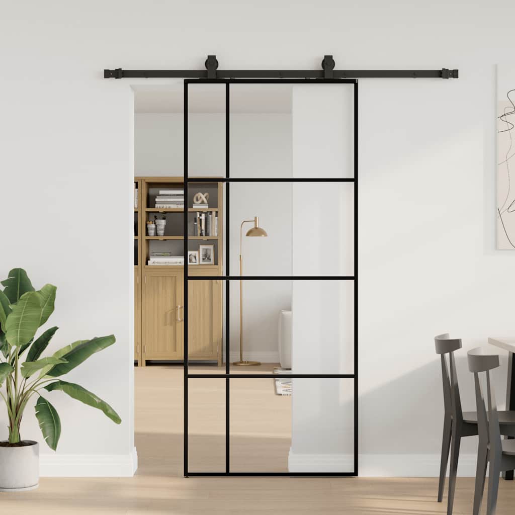 vidaXL Schiebetür mit Beschlag Schwarz 90x205 cm ESG-Glas