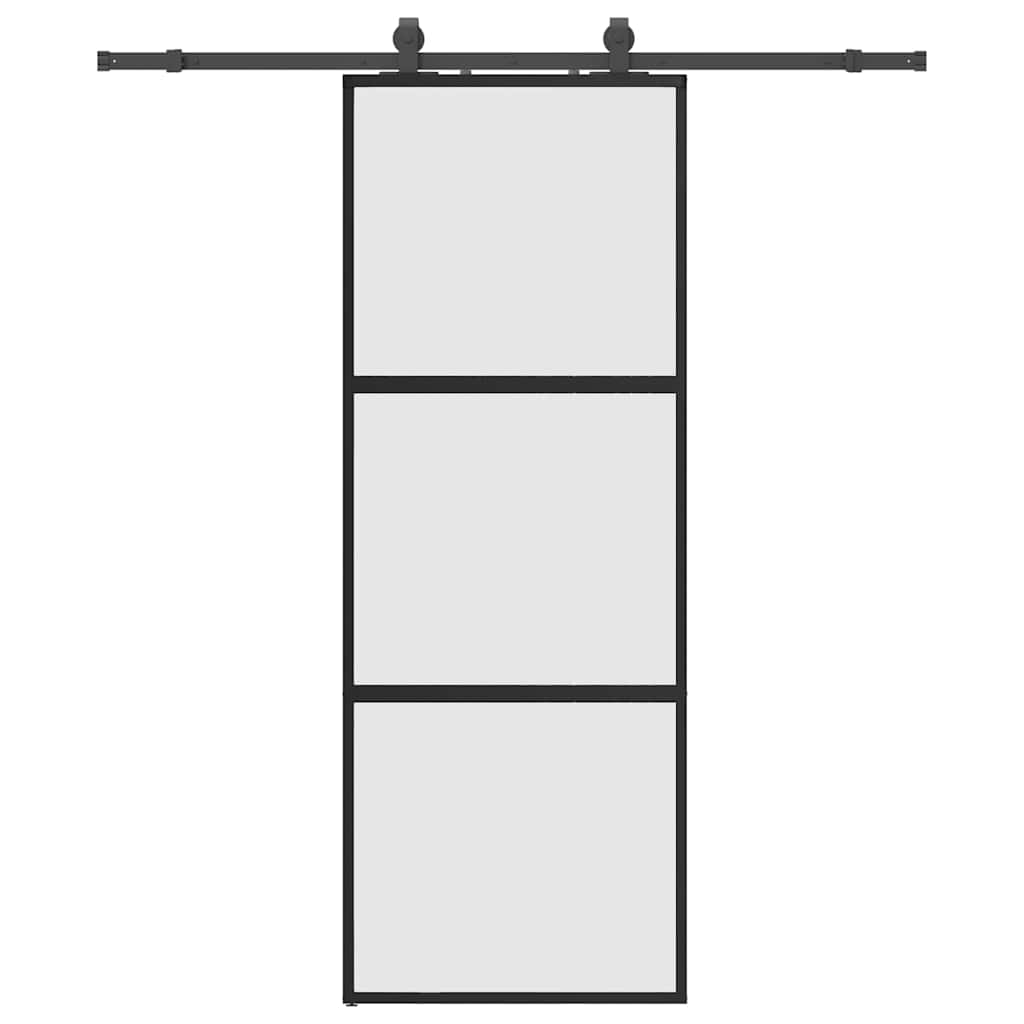 vidaXL Posuvné dveře se sadou kování černé 76x205 cm Tvrzené sklo