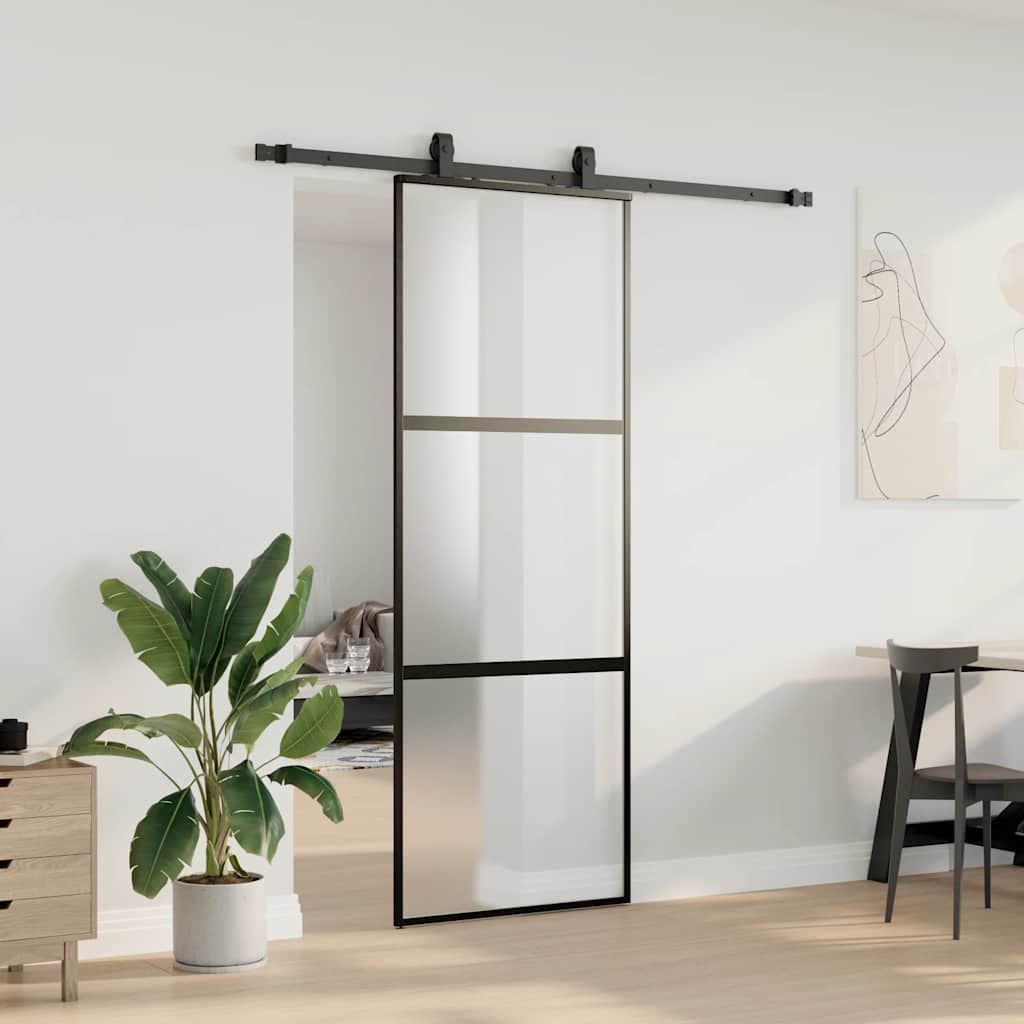 vidaXL Ușă glisantă cu set feronerie neagră 76x205cm sticlă securizată