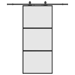 Posuvné dveře se sadou kování černé 90x205 cm Tvrzené sklo - obrázek 2