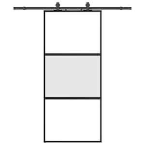 Posuvné dveře se sadou kování černé 90x205 cm Tvrzené sklo - obrázek 2