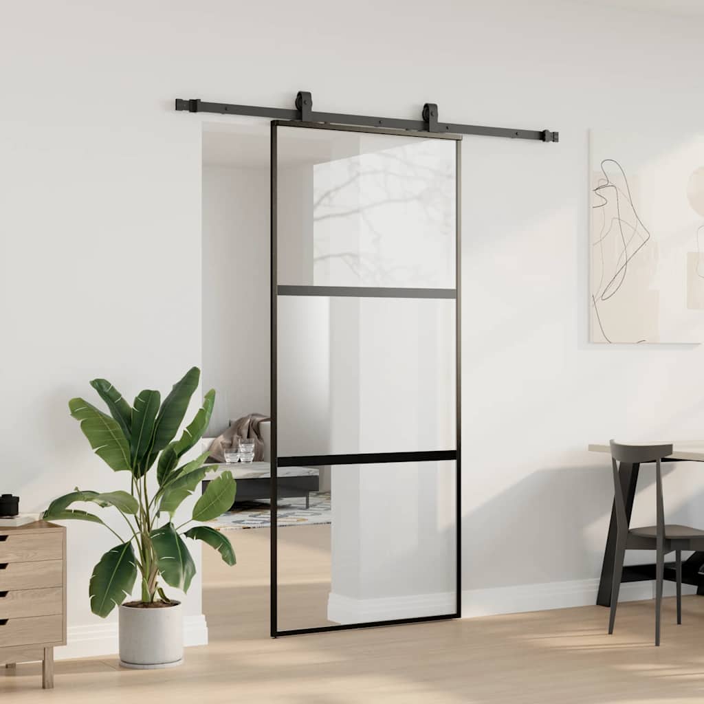 vidaXL Ușă glisantă cu set feronerie neagră 90x205cm sticlă securizată