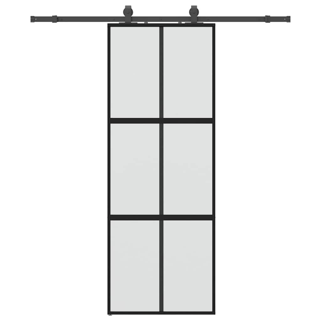 vidaXL Posuvné dveře se sadou kování černé 76x205 cm Tvrzené sklo