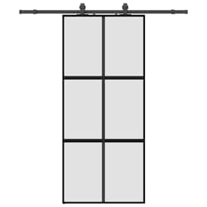 Posuvné dveře se sadou kování černé 90x205 cm Tvrzené sklo - obrázek 2