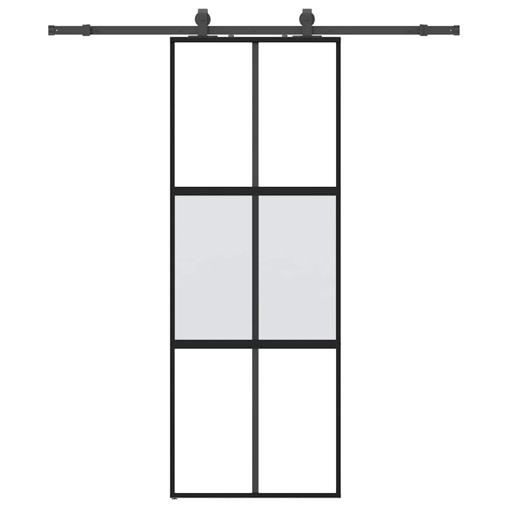 vidaXL Posuvné dveře se sadou kování černé 76x205 cm Tvrzené sklo