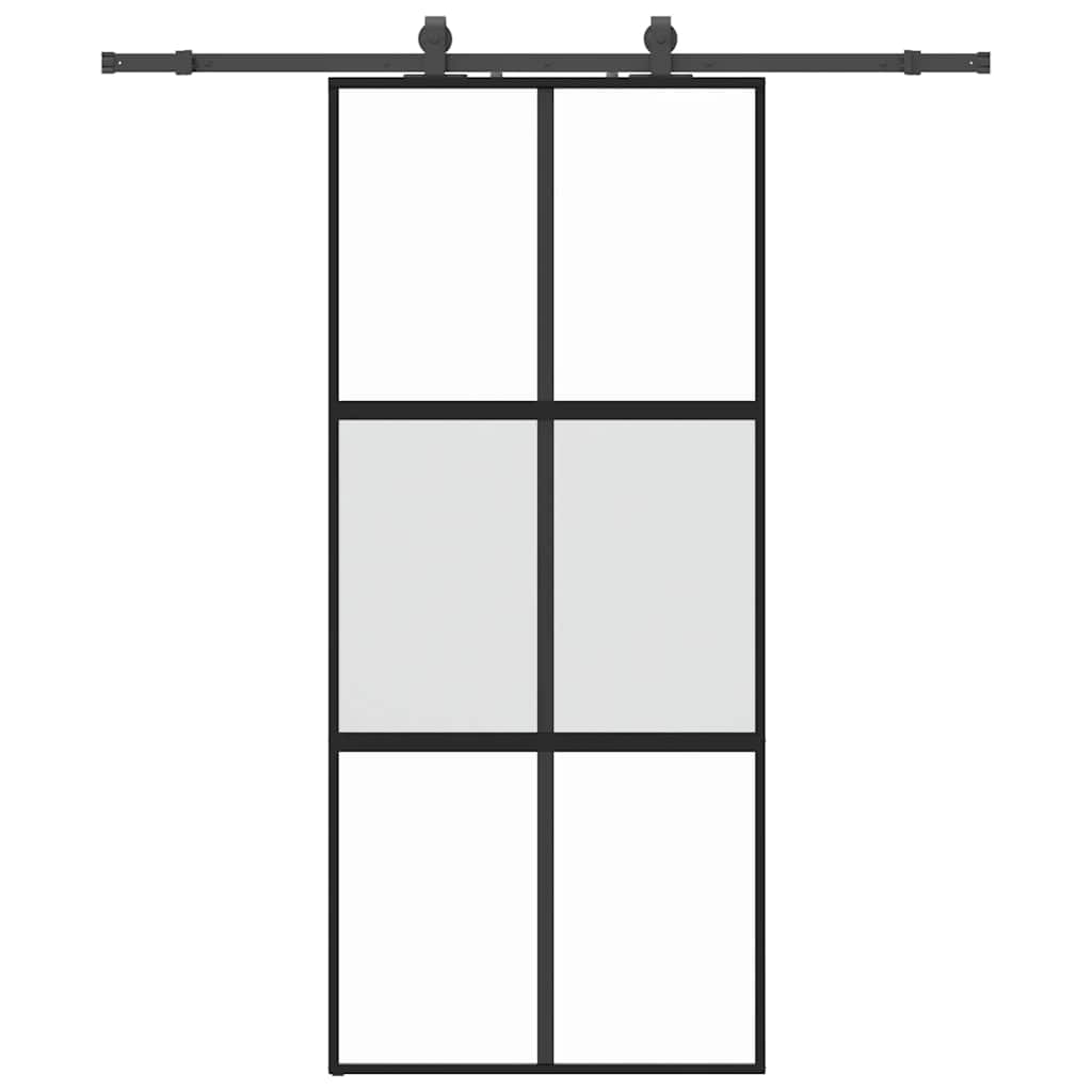 vidaXL Posuvné dveře se sadou kování černé 90x205 cm Tvrzené sklo