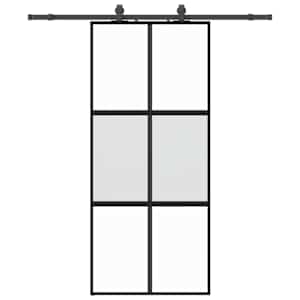 Posuvné dveře se sadou kování černé 90x205 cm Tvrzené sklo - obrázek 2