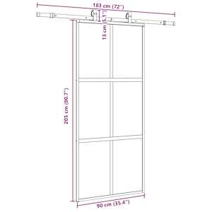 Posuvné dveře se sadou kování černé 90x205 cm Tvrzené sklo - obrázek 9