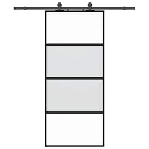Posuvné dveře se sadou kování černé 90x205 cm Tvrzené sklo - obrázek 2