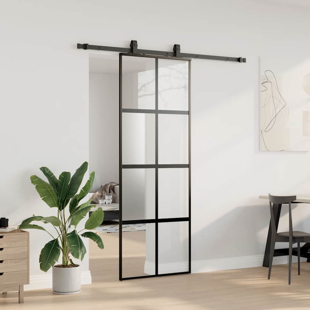 vidaXL Ușă glisantă cu set feronerie neagră 76x205cm sticlă securizată