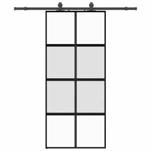 Posuvné dveře se sadou kování černé 90x205 cm Tvrzené sklo - obrázek 2