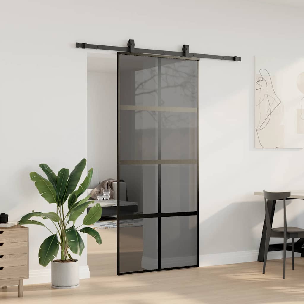 vidaXL Schuifdeur met beslagset 90x205 cm gehard glas zwart afbeelding