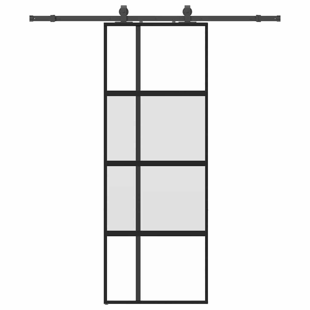 vidaXL Posuvné dveře se sadou kování černé 76x205 cm Tvrzené sklo