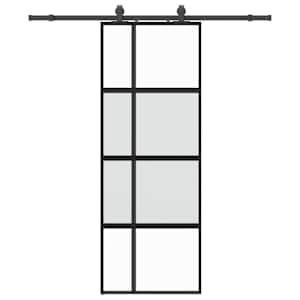 Posuvné dveře se sadou kování černé 76x205 cm Tvrzené sklo - obrázek 2