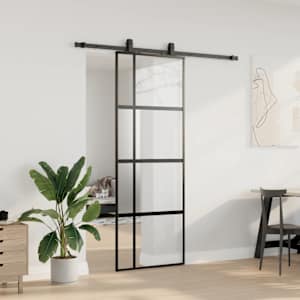 Posuvné dveře se sadou kování černé 76x205 cm Tvrzené sklo - obrázek 3