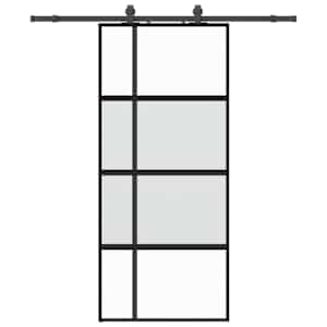 Posuvné dveře se sadou kování černé 90x205 cm Tvrzené sklo - obrázek 2