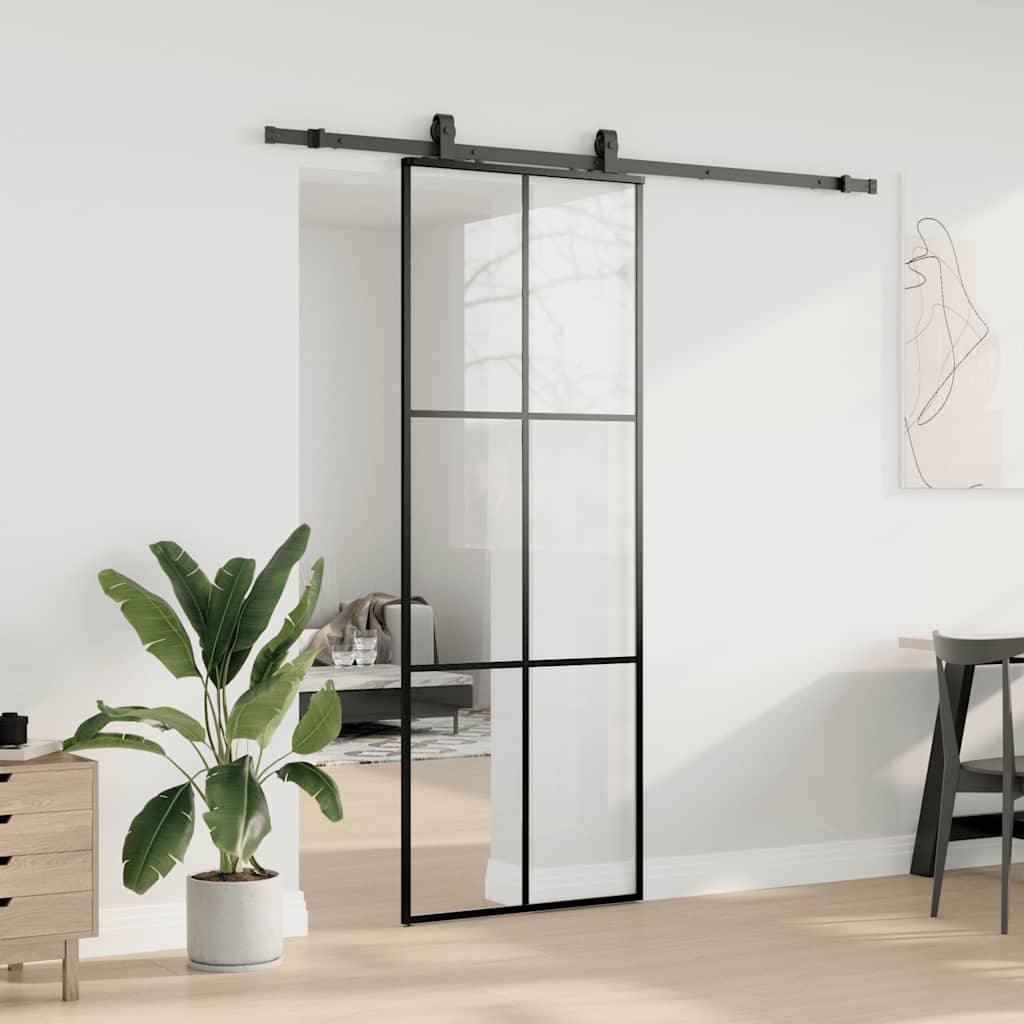 vidaXL Ușă glisantă cu set de feronerie neagră 76x205 cm Sticlă ESG
