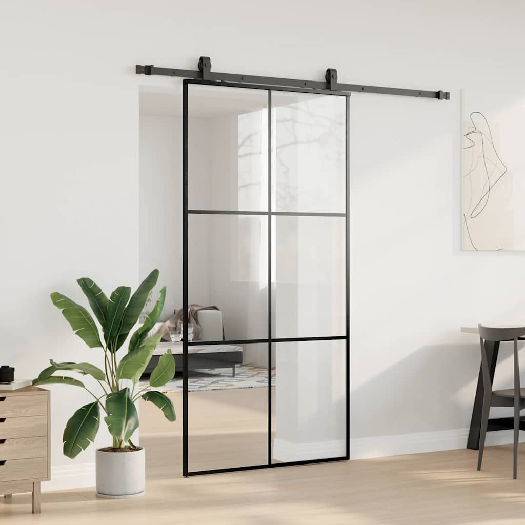 Thumbnail - vidaXL Schiebetür mit Beschlag Schwarz 102x205 cm ESG-Glas
