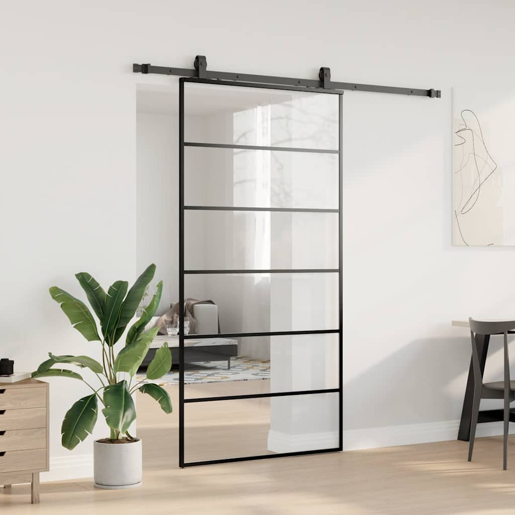 vidaXL Ușă glisantă cu set de feronerie neagră 102x205 cm Sticlă ESG