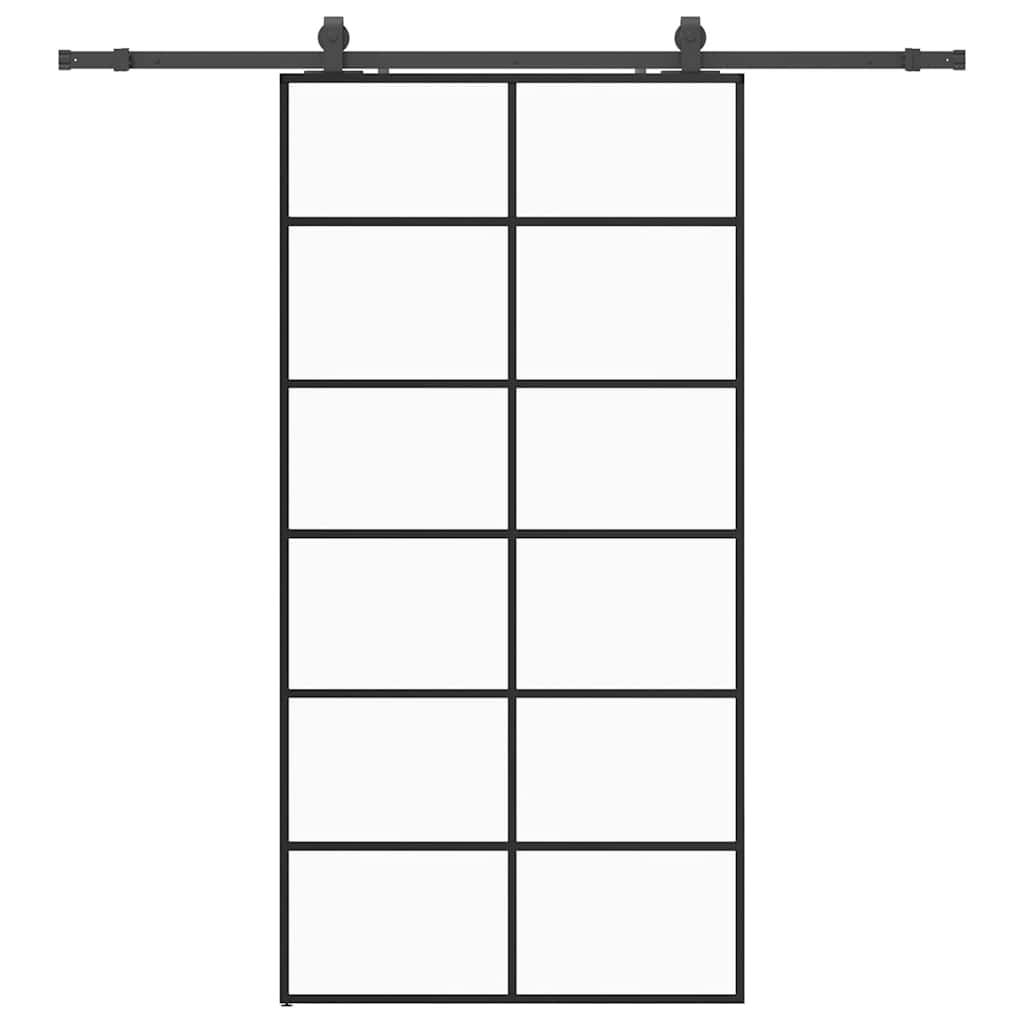 vidaXL Posuvné dveře se sadou kování černé 102x205 cm ESG Glass