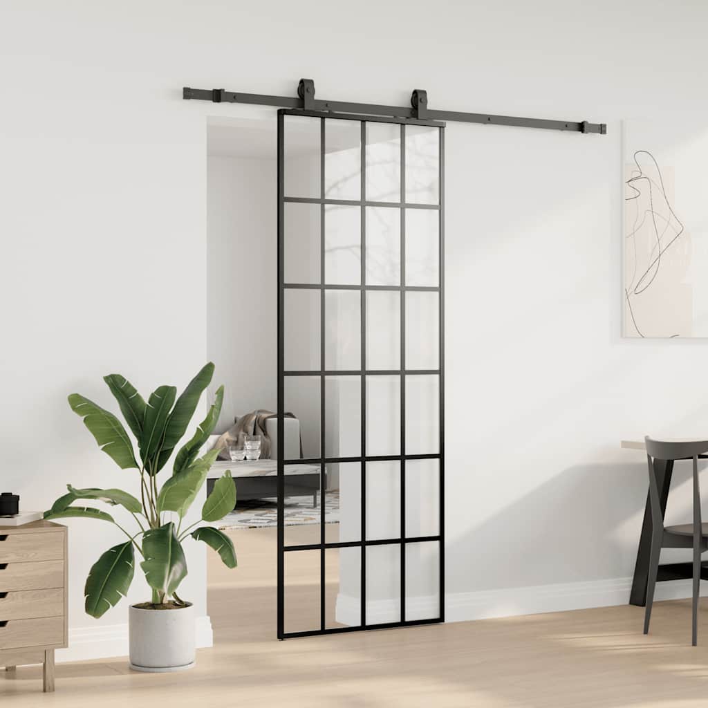 Thumbnail - vidaXL Schiebetür mit Beschlag Schwarz 76x205 cm ESG-Glas