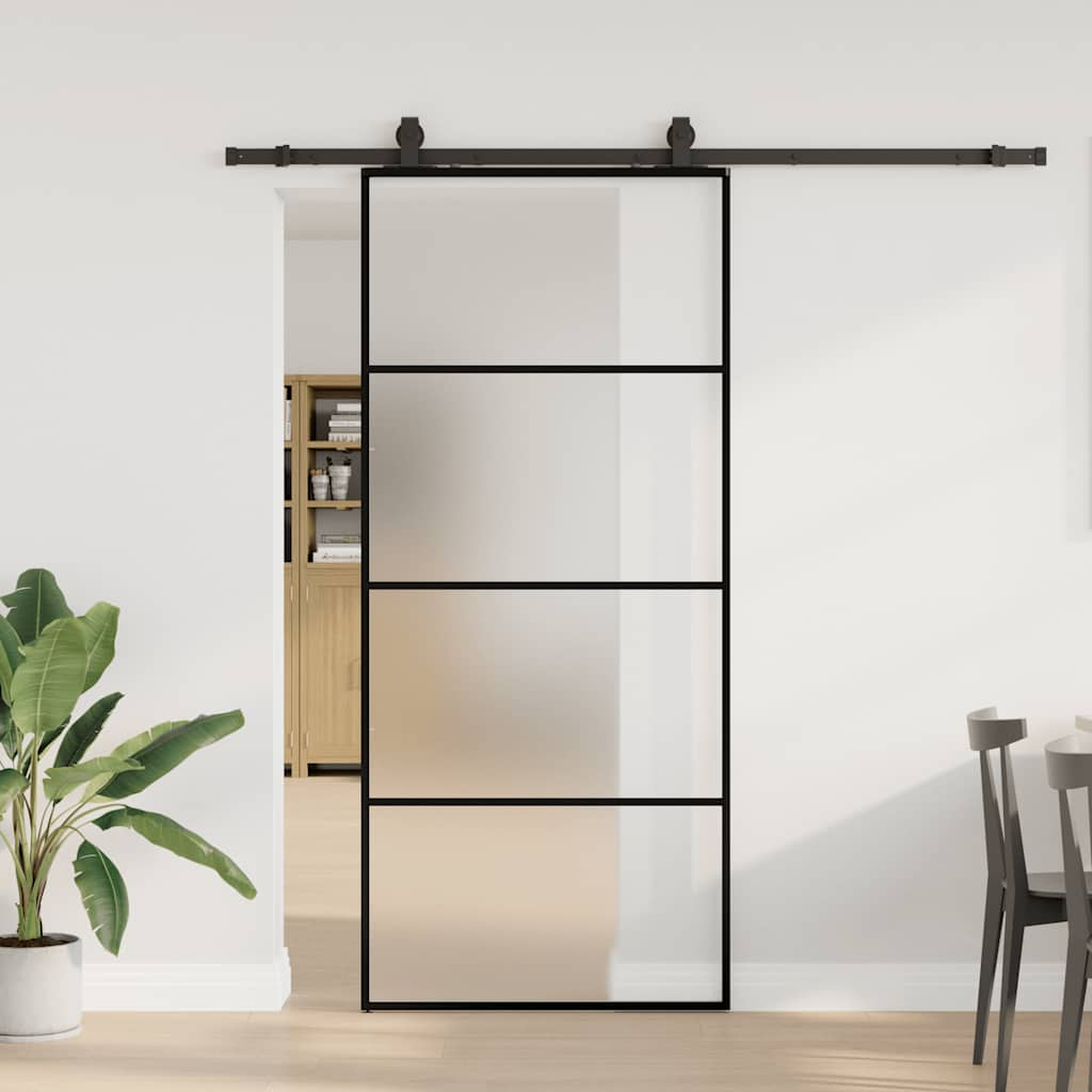 vidaXL Schiebetür mit Beschlag Schwarz 90x205 cm ESG-Glas